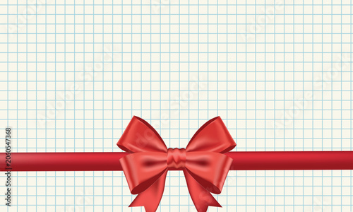 Red gift bow on a checkered background