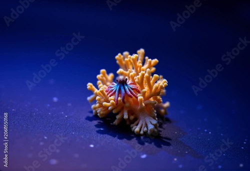 Underwater Coral Close-Up with Vibrant Polyps in Deep Blue Ocean