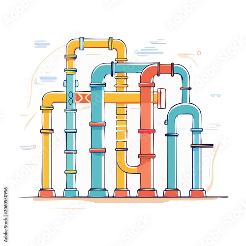 Colorful Industrial Pipes and Valves Illustration