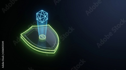 Cyber security concept with glowing shield and digital hologram