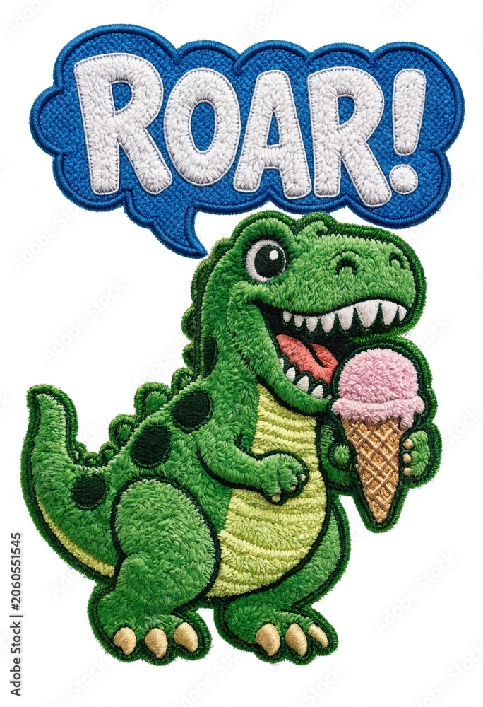 Fototapeta premium Fluffy Chenille Embroidered Dinosaur Patch with 
