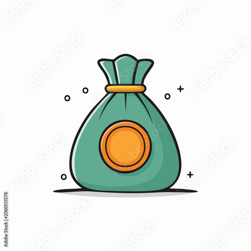 Green money bag with gold coin illustration