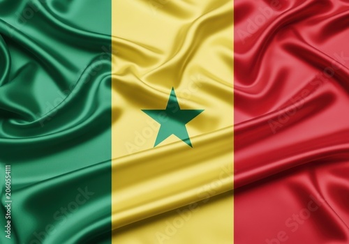Senegal flag waving silk fabric texture background