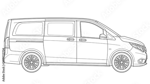 Photos Side profile view of a modern passenger transport minivan in a professional CAD