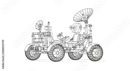 Canvastavla Detailed CAD 3D Wireframe Rendering of a Lunar Exploration Rover Vehicle Designe