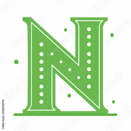 Green Letter N with Dots