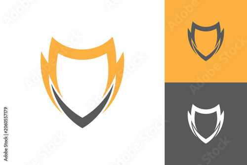 Simple style logo of shield with thunder element shape and blank space