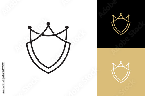 Line style logo of shield with crown element variation and blank space