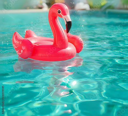 Vibrant summer wallpaper with flamingo float and tropical pool water
