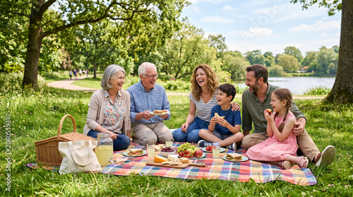 Multi-Generational Family Enjoying a Picnic in the Park