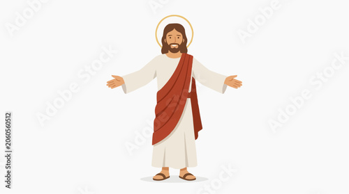 Jesus Figure Arms Open Wide Welcoming Gesture, Christian Faith Savior Flat Illustration Vector