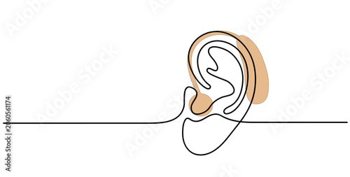 Human Ear with Hearing Aid One Continuous Line Art Deaf Health Medical Device Minimalist Vector Illustration