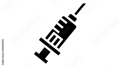Simple black icon of a medical syringe with a needle, representing injection, vaccination, or drug delivery in healthcar