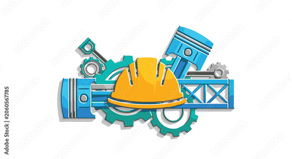 Fototapeta premium Colorful construction hat on gear.