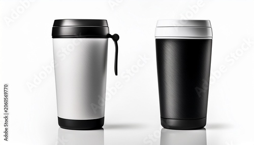 Black And White Thermo Coffee Mug Mockup Isolated On White Background