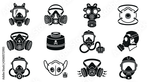 Foto Protective respirator and industrial gas mask icon collection
