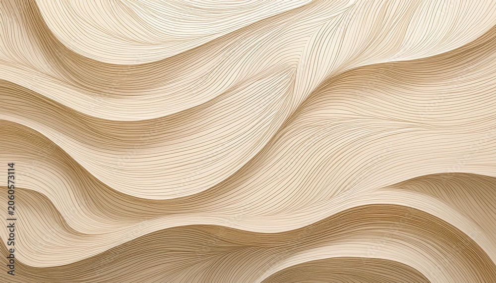 Obraz premium Light Cream Paper Background With Delicate Pencil Wavy Line Texture Resembling Wood Grain