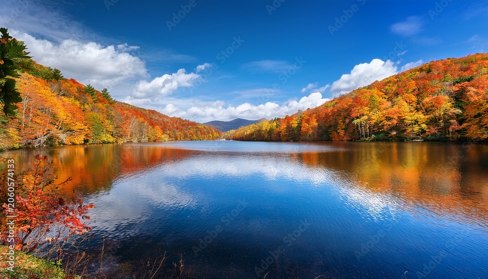 Naklejka premium Autumn Colors On Julain Price Lake Off The Blue Ridge Parkway