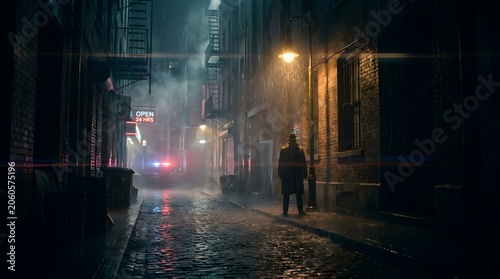 Mysterious Dark Urban Alleyway in Heavy Rain