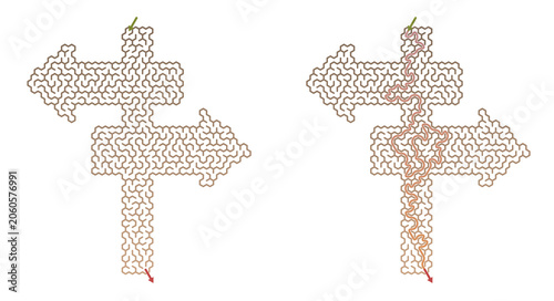 Maze of directional signs with intricate  and routes concept  of summer camp