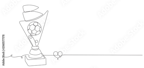 One continuous line soccer trophy vector illustration. Trophy winner and award concept.