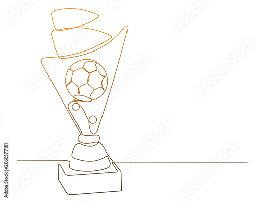 Golden single-line soccer trophy vector illustration. Trophy winner and award concept.