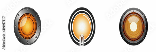 Foto Realistic audio speaker cones set isolated on transparent background, orange sub