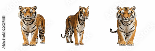 Canvas Print Realistic Bengal tiger set standing isolated on transparent background, wild big