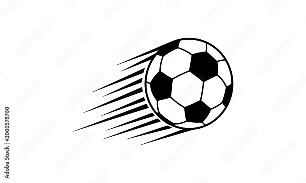 Fototapeta premium Flying soccer ball illustration with motion trail speed lines isolated on white surface.