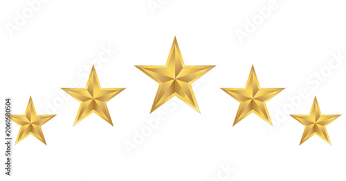 Fotografia Five 3D gold stars with metallic effect, 5 rating designation elements for award