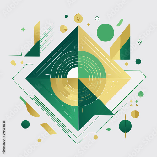 Abstract Geometric Design with Green and Gold Colors