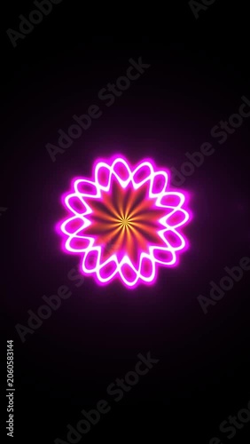 Vibrant Neon Flower Bloom Animation on Black Background.