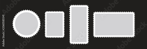 Fotografía Vintage postage stamp frames set, blank perforated mail border templates, 4 vect
