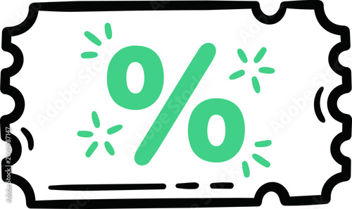 Vector illustration of a discount coupon ticket icon with a percentage symbol, isolated on white background