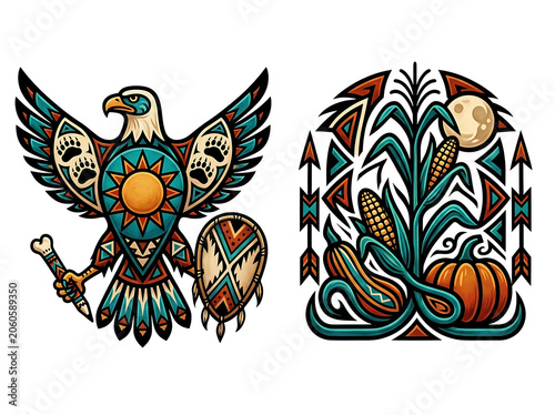Vintage style illustration of a butterfly and a cactus.