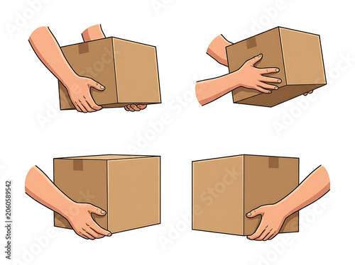 Wooden gift boxes with ribbons arranged in different ways.