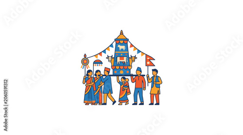 Schilderij op canvas Nepalese Cultural Festival Procession Illustration