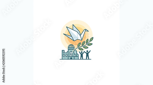 Fotografie Peace Concept Design with Origami Crane and Olive Branch
