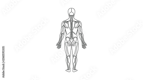 Anatomical line drawing of human posterior muscle system.