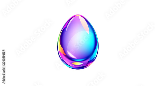 Glossy iridescent egg shape with vibrant color gradient reflecting light on white background