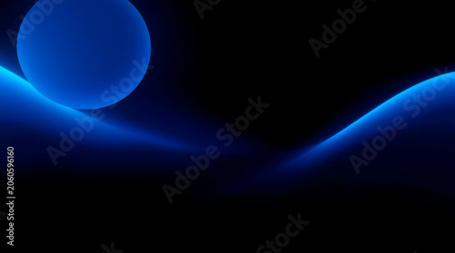 Abstract blue sphere with glowing neon waves against dark void conceptualizing technology and digital space
