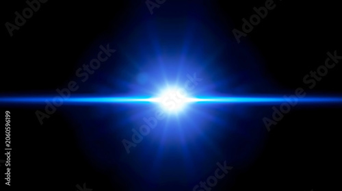 Bright blue starburst lens flare against a dark background with radiating light streaks
