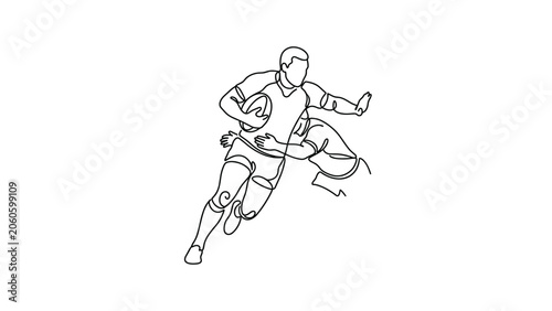 Fotografie Continuous one line drawing of a rugby player tackling opponent.