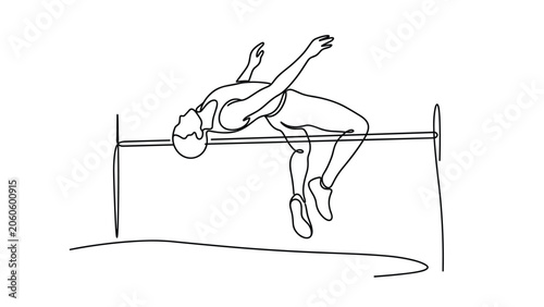 Fotografie Continuous line drawing of a male athlete performing a high jump.