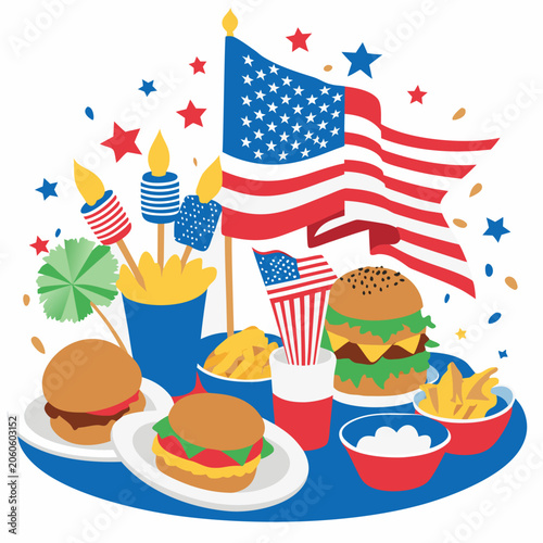 Fotografie Patriotic American Flag Burgers And Fries