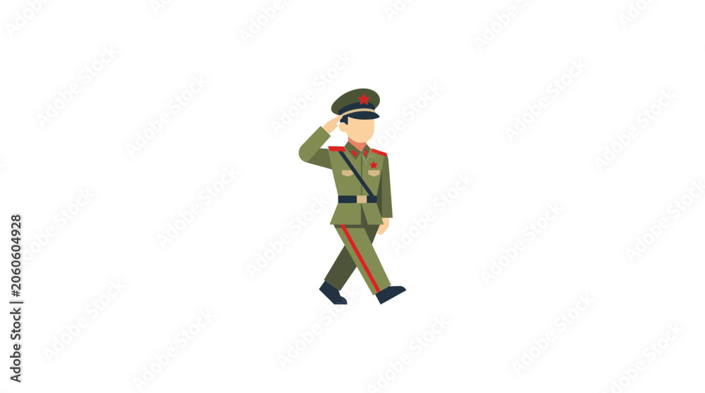 Fototapeta premium Saluting North Korean Soldier Illustration