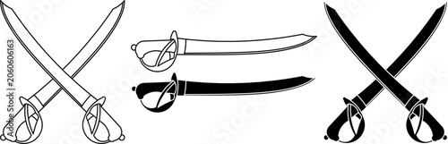 Foto cutlass saber sword icon set,crossed and single curved blades