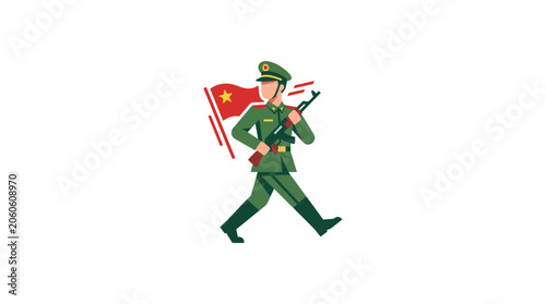 Foto Soldier Marching with Rifle and Flag