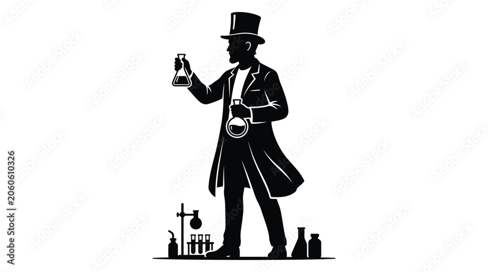 Fototapeta premium scientist holding flask silhouette lab experiment research chemist science laboratory chemicals beaker