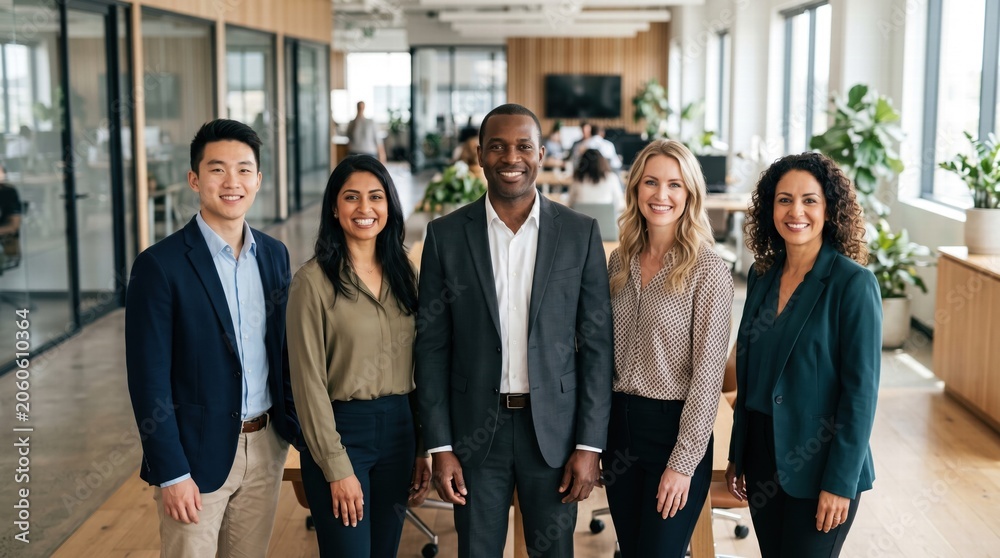 Fototapeta premium Team collaboration event corporate office group photo modern workspace professional viewpoint team spirit